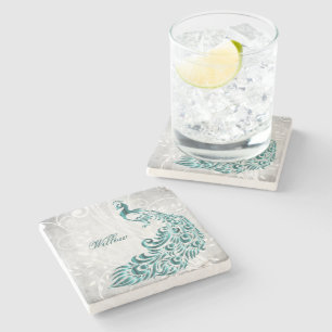 Blauwgroen Peacock Persoonlijk Stone Onderzetter