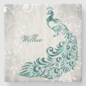 Blauwgroen Peacock Persoonlijk Stone Onderzetter (Voorkant)