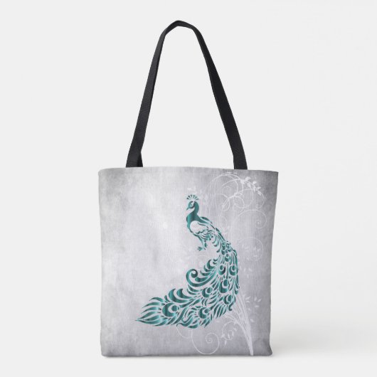Blauwgroen Peacock Persoonlijke Canvas tas (Achterkant)