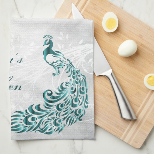 Blauwgroen Peacock Persoonlijke keukenhanddoeken (Quarter Fold)