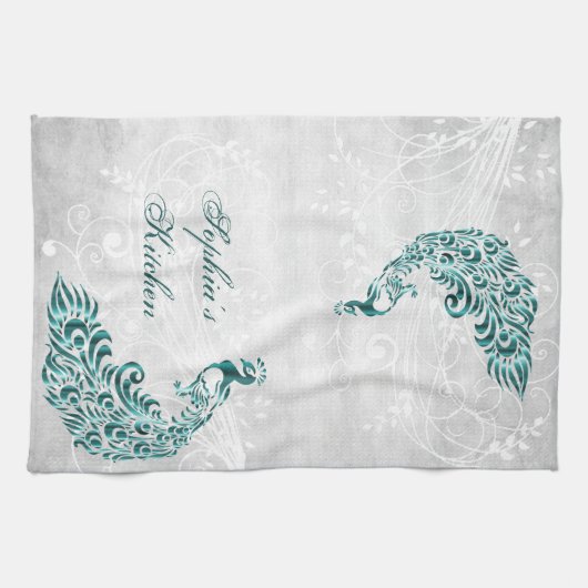 Blauwgroen Peacock Persoonlijke keukenhanddoeken (Horizontaal)
