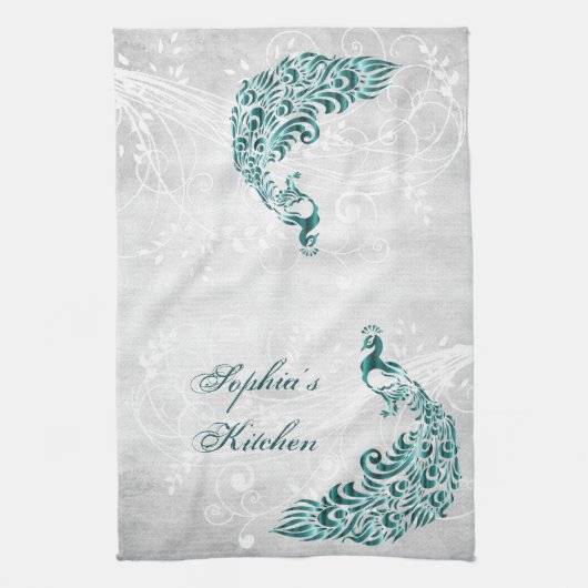 Blauwgroen Peacock Persoonlijke keukenhanddoeken (Verticaal)