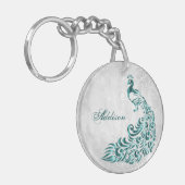 Blauwgroen Peacock Persoonlijke Sleutelhanger (Voorkant Links)