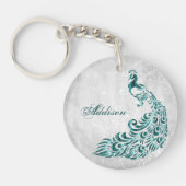 Blauwgroen Peacock Persoonlijke Sleutelhanger (Voorkant)