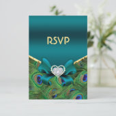 Blauwgroen Peacock RSVP Kaartje (Staand voorkant)