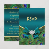 Blauwgroen Peacock RSVP Kaartje (Voorkant / Achterkant)