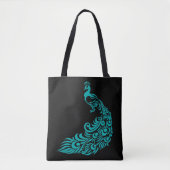 Blauwgroen Peacock Silhouette Black Canvas tas (Voorkant)
