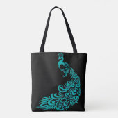 Blauwgroen Peacock Silhouette Black Canvas tas (Achterkant)