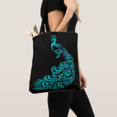 Blauwgroen Peacock Silhouette Black Canvas tas (Dichtbij)
