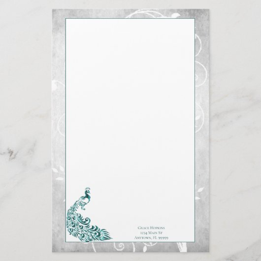 Blauwgroen peacock Stationery Briefpapier (Voorkant)