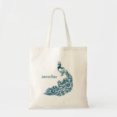 Blauwgroen Peacock Stijlvolle Art Deco Ontwerp Gep Tote Bag (Voorkant)