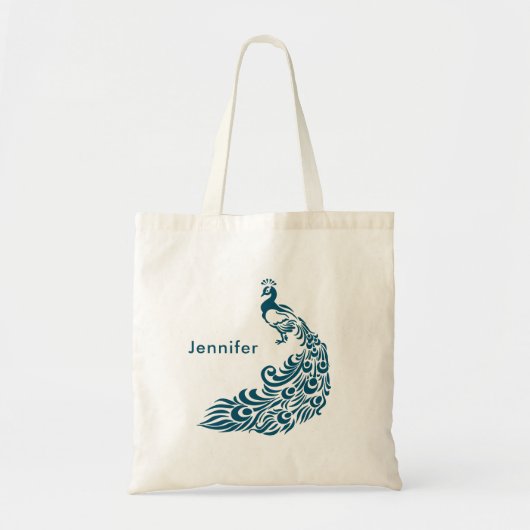 Blauwgroen Peacock Stijlvolle Art Deco Ontwerp Gep Tote Bag (Voorkant)