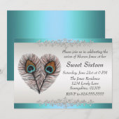 Blauwgroen Peacock Sweet Sixteen Kaart (Voorkant / Achterkant)
