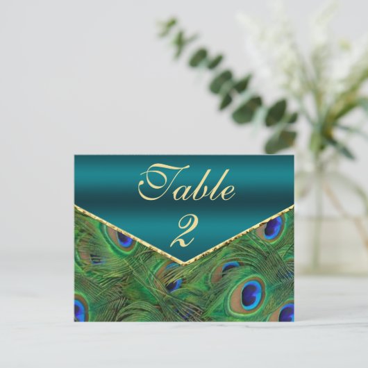 Blauwgroen Peacock Table Number Kaart (Staand voorkant)