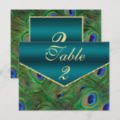 Blauwgroen Peacock Table Number Kaart (Voorkant / Achterkant)