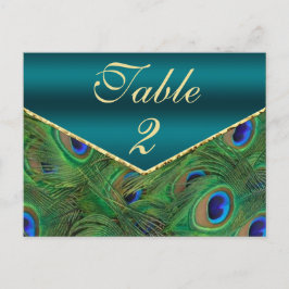 Blauwgroen Peacock Table Number Kaart
