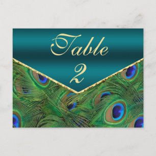 Blauwgroen Peacock Table Number Kaart