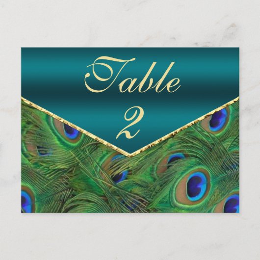 Blauwgroen Peacock Table Number Kaart (Voorkant)