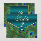 Blauwgroen Peacock Table Number Kaart (Voorkant / Achterkant)