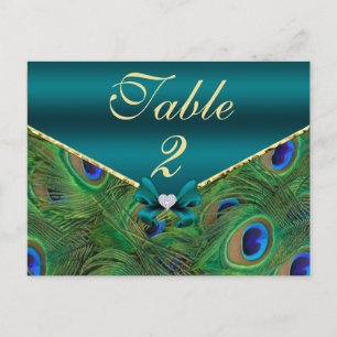 Blauwgroen Peacock Table Number Kaart