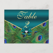 Blauwgroen Peacock Table Number Kaart (Voorkant)