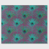 Blauwgroen Peacock-veren op Paars Cadeaupapier (Vlak)