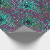 Blauwgroen Peacock-veren op Paars Cadeaupapier (Hoek)