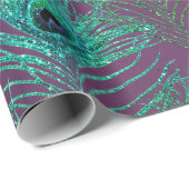 Blauwgroen Peacock-veren op Paars Cadeaupapier (Rol Hoek)