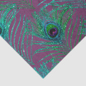 Blauwgroen Peacock-veren op Paarse ontkoppeling Tissuepapier (Detail)