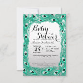 Blauwgroen Peacock-veren op witte tot grijze gradi Kaart (Voorkant)