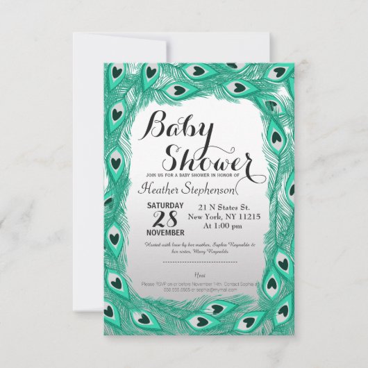 Blauwgroen Peacock-veren op witte tot grijze gradi Kaart (Voorkant)