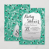 Blauwgroen Peacock-veren op witte tot grijze gradi Kaart (Voorkant / Achterkant)