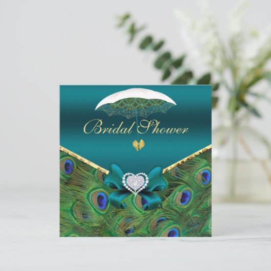 Blauwgroen Peacock Vrijgezellenfeest Uitnodigen Kaart (Staand voorkant)