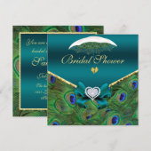 Blauwgroen Peacock Vrijgezellenfeest Uitnodigen Kaart (Voorkant / Achterkant)