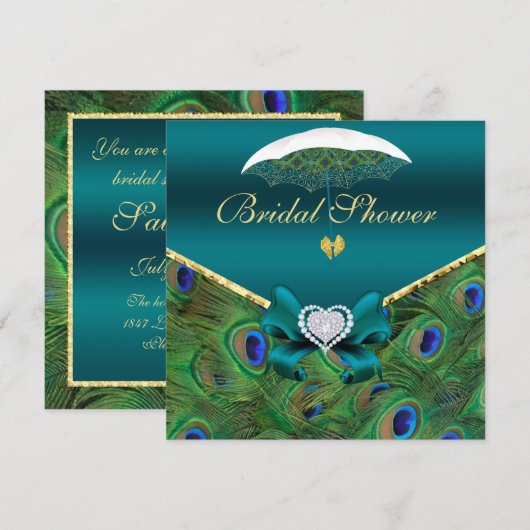 Blauwgroen Peacock Vrijgezellenfeest Uitnodigen Kaart (Voorkant / Achterkant)