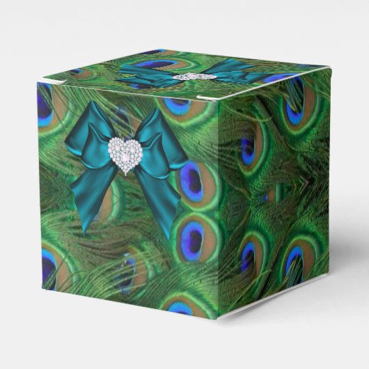 Blauwgroen Peacock Wedding Favor Box Bedankdoosjes (Voorkant Zijde)