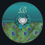 Blauwgroen Peacock Wedding Gift Seal Ronde Sticker<br><div class="desc"></div>