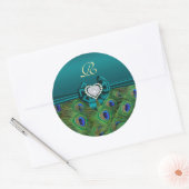 Blauwgroen Peacock Wedding Gift Seal Ronde Sticker (Envelop)