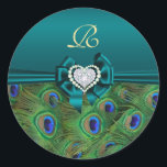 Blauwgroen Peacock Wedding Gift Seal Ronde Sticker<br><div class="desc"></div>