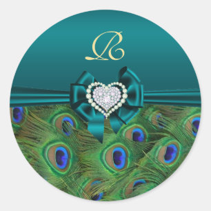 Blauwgroen Peacock Wedding Gift Seal Ronde Sticker