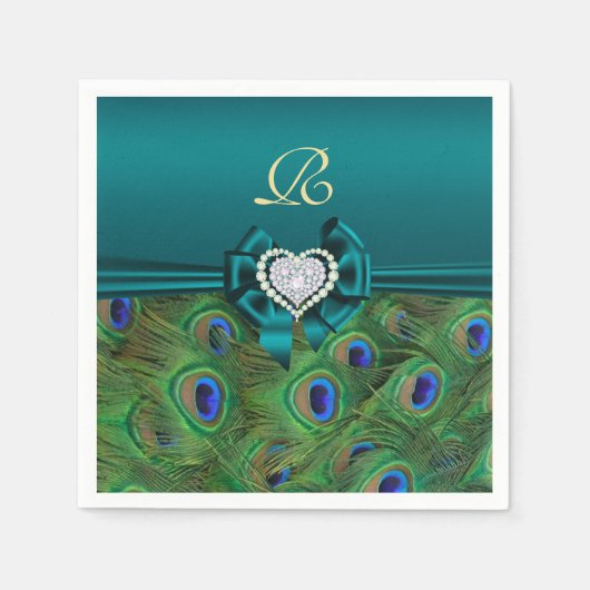 Blauwgroen Peacock Wedding Paper Party Napkins Servet (Voorkant)