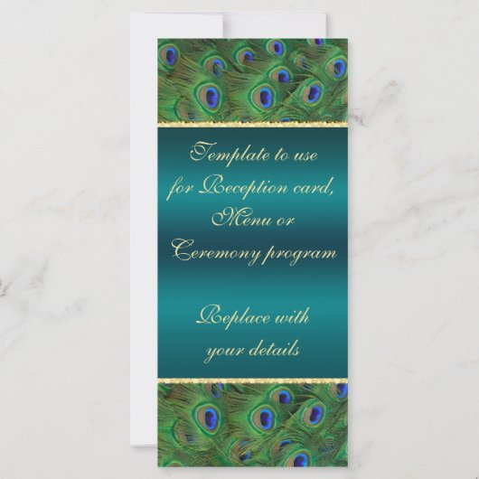 Blauwgroen Peacock Wedding Program Rack Kaart (Achterkant)