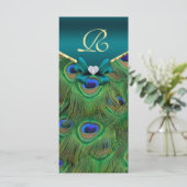 Blauwgroen Peacock Wedding Program Rack Kaart (Staand voorkant)