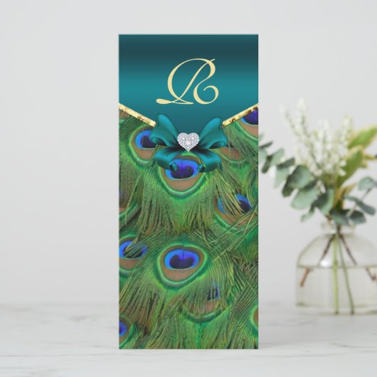 Blauwgroen Peacock Wedding Program Rack Kaart (Staand voorkant)