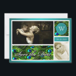 Blauwgroen Peacock Wedding Save the Date Photo Car<br><div class="desc">Blauwgroen Peacock Wedding Save the Date Photo Cards — pas de uitnodigingssuite aan die hieronder op deze pagina wordt gevonden. Deze sparen de datumkaarten zijn tweezijdig, met paukveren in diverse, levendige, groene tinten met accenten van aqua (blauwgroen). Er zijn twee fotogroeven die u van de demo afbeeldingen in uw zelf...</div>