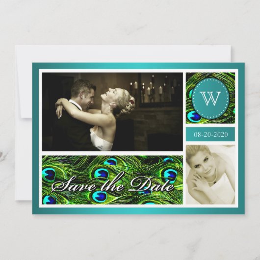 Blauwgroen Peacock Wedding Save the Date Photo Car (Voorkant)