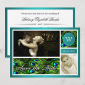 Blauwgroen Peacock Wedding Save the Date Photo Car (Voorkant / Achterkant)