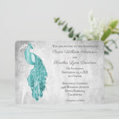 Blauwgroen Peacock White Botanical Wedding Kaart (Staand voorkant)
