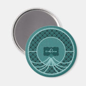Blauwgroen Pearl Damask-Round Magnet (Voorkant / Achterkant)