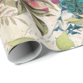  Blauwgroen pekock en roze Floral Cadeaupapier (Rol Hoek)